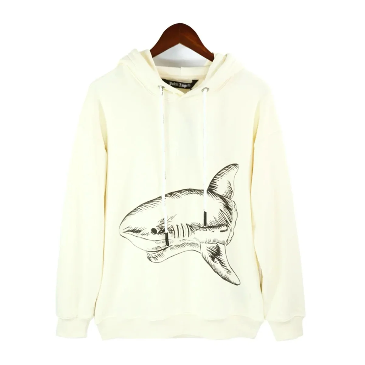 Palm Angels Shark Print Hoodie Beige