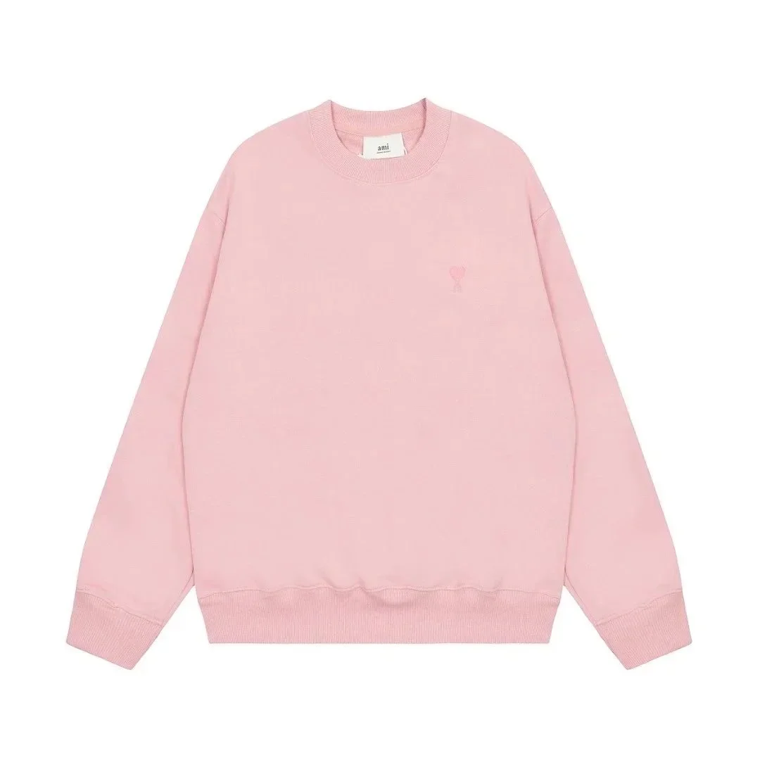 Ami Pink Heart Embroidery Crewneck Sweatshirt