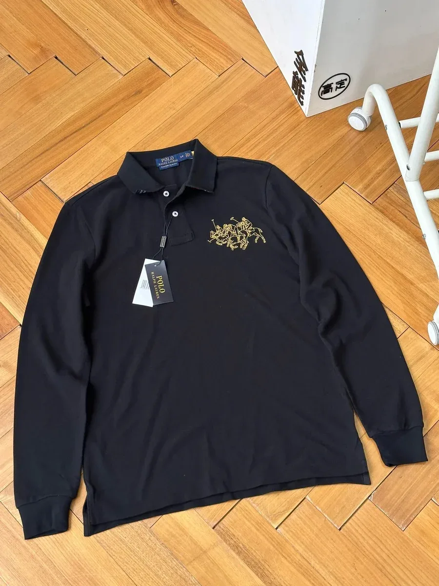 Polo Ralph Lauren Black Polo Shirt with Gold Embroidery