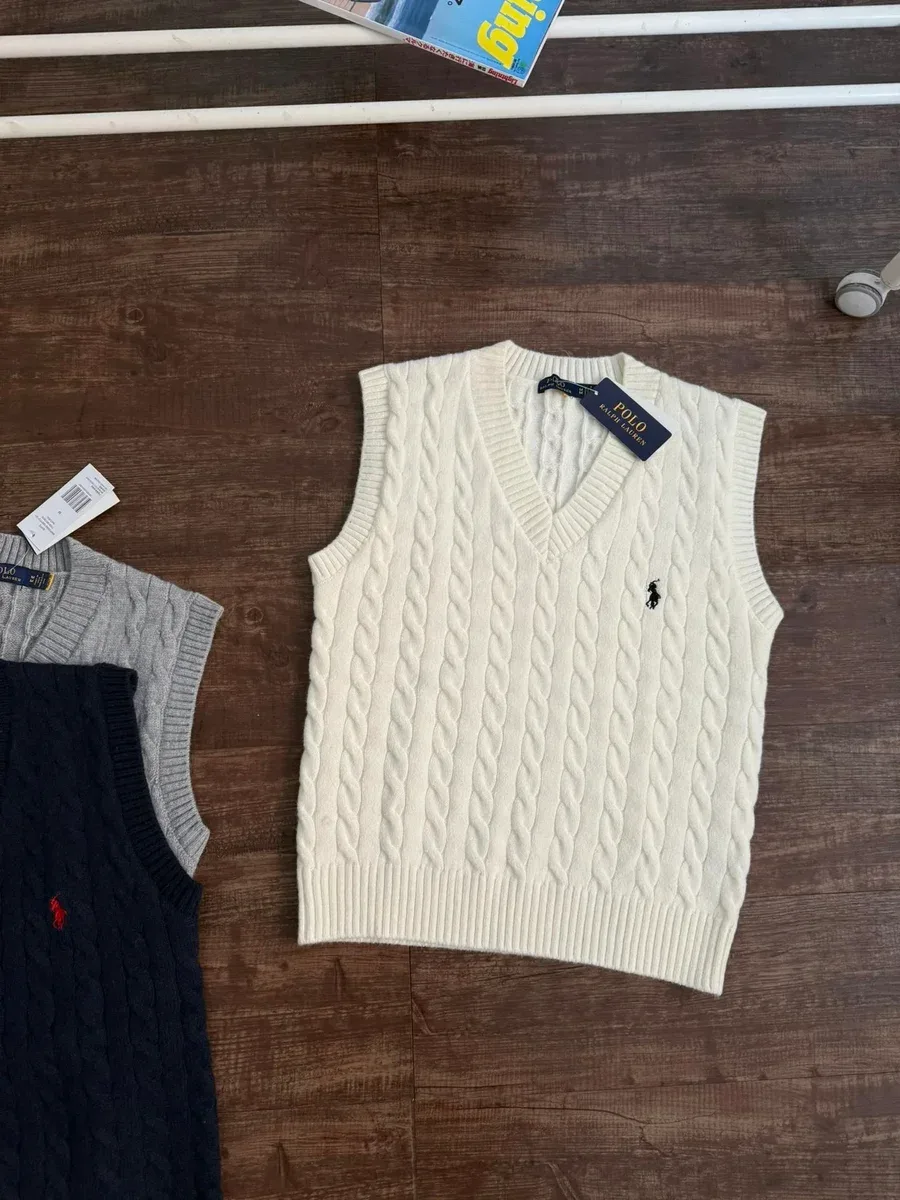 Polo Ralph Lauren Cable Knit V-neck Sweater Vest Cream