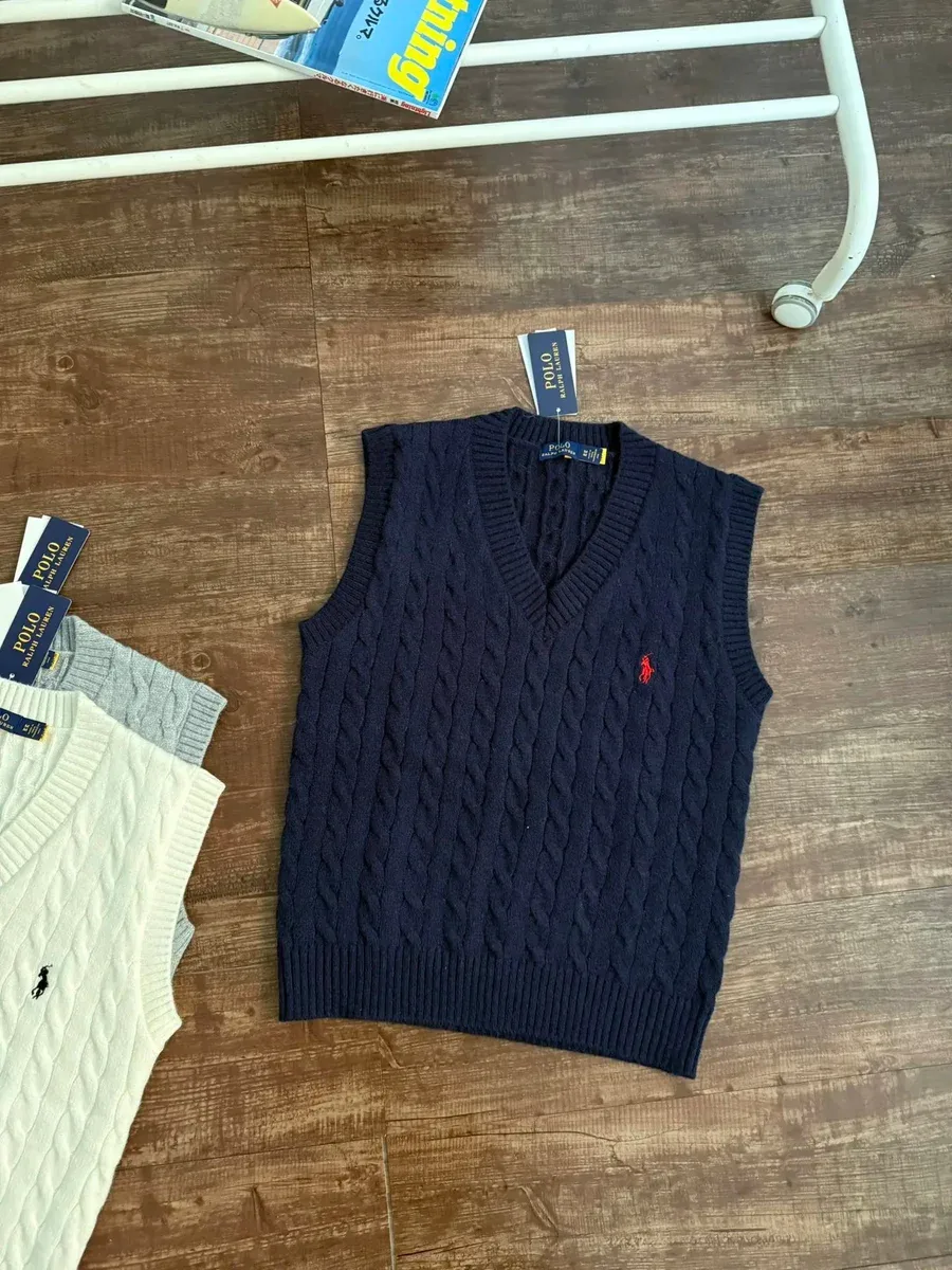 Polo Ralph Lauren Cable Knit V-Neck Sweater Vest Navy