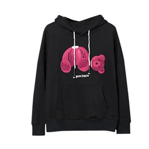 Palm Angels Bear Black Hoodie with Pink Bear Print