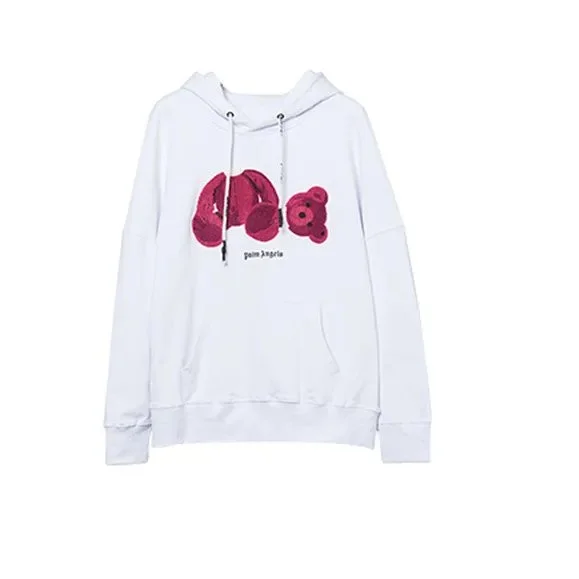 Palm Angels Bear White Hoodie with Red Teddy Print