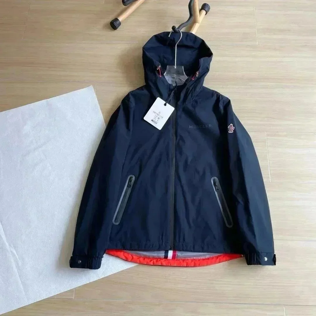Moncler Navy Blue Hooded Jacket with Red Trim