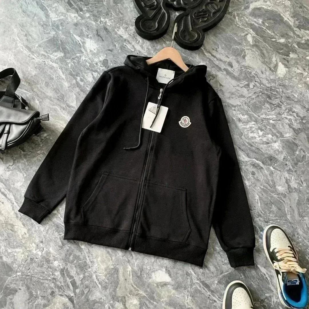 Moncler Black Logo Zip-Up Hoodie