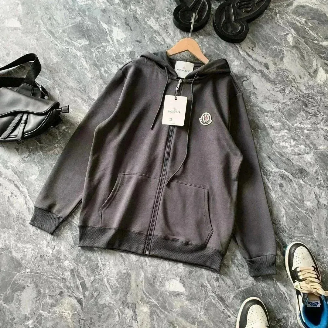 Moncler Hooded Zip-Up Jacket Dark Grey