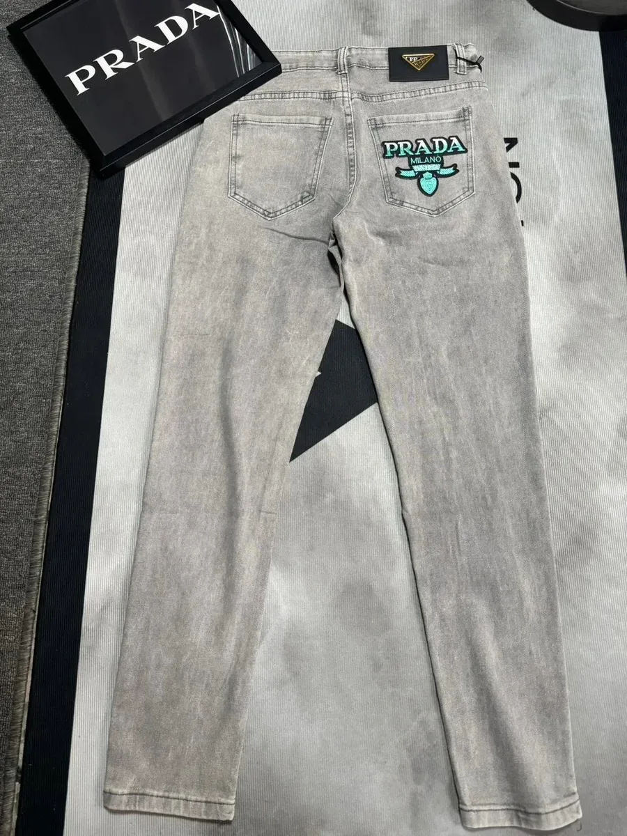 Prada Grey Bee Embroidered Jeans