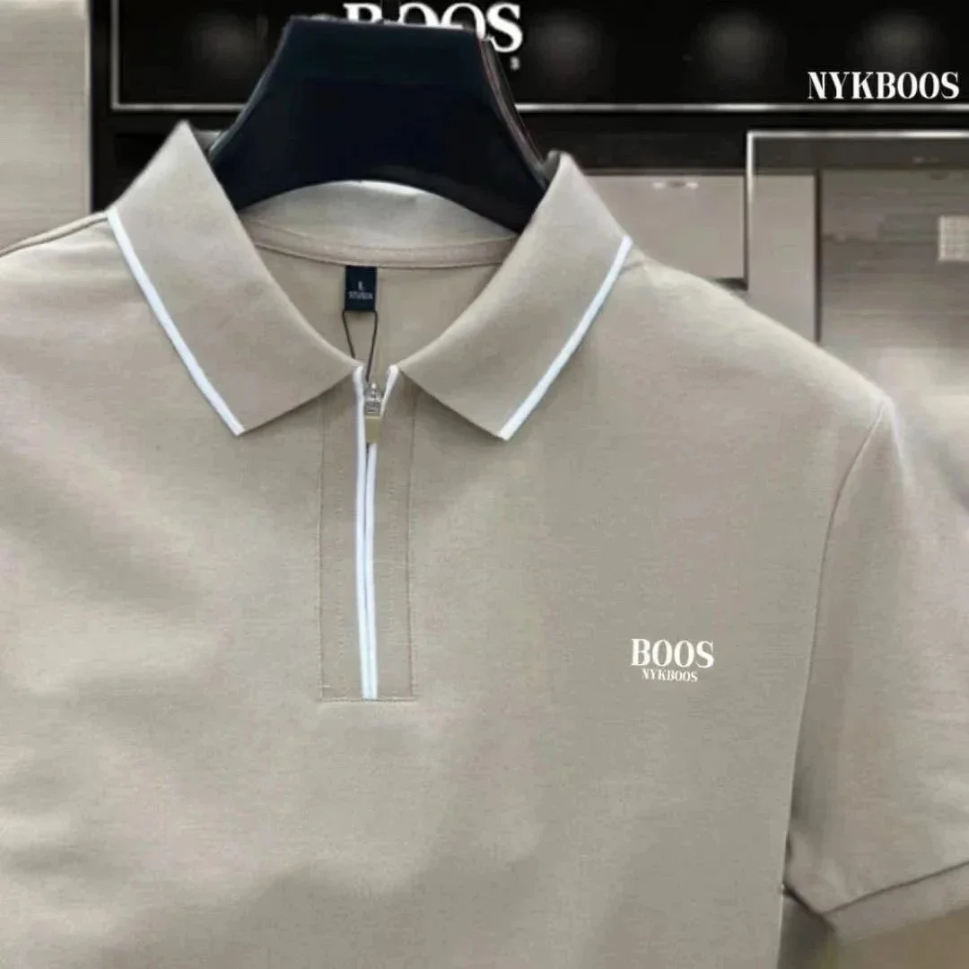 NYKBOOS Beige Zip Polo Shirt