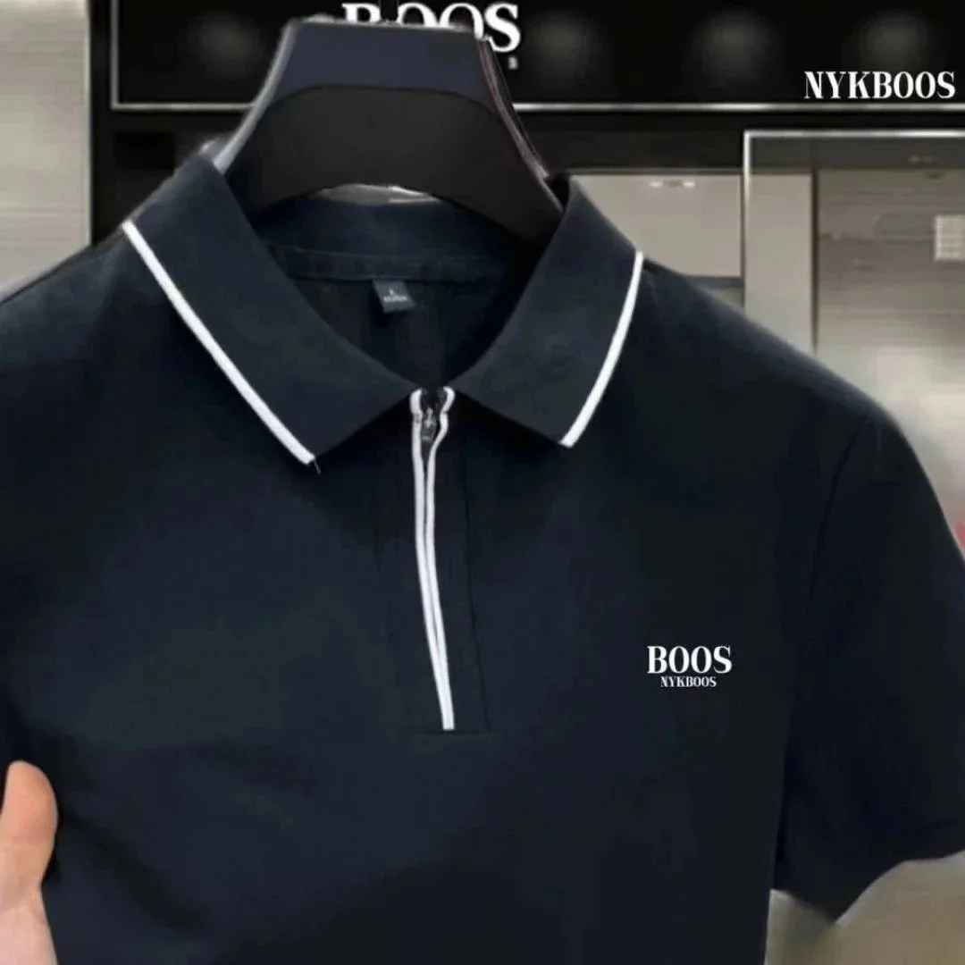 BOOS Black with White Trim Polo Shirt
