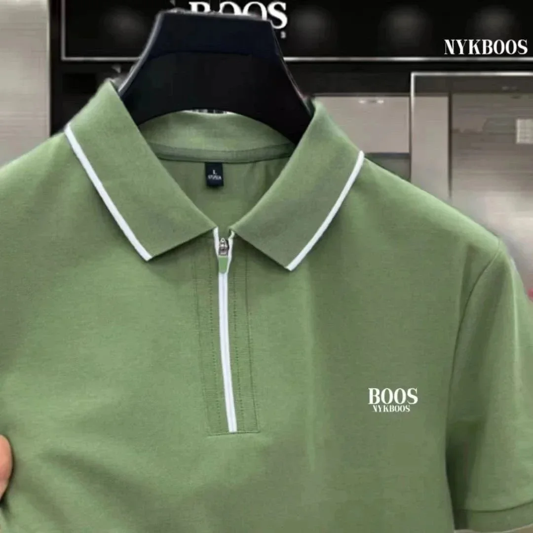 BOOS Olive Green Polo Shirt with Zipper