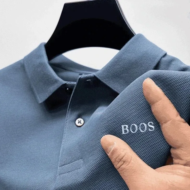BOOS Solid Blue Polo Shirt Men's