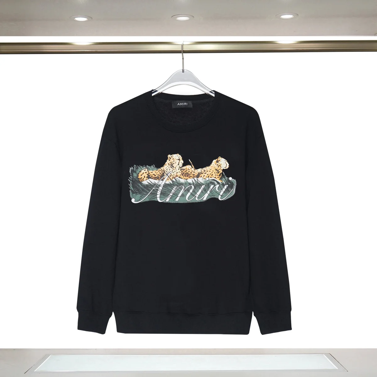 Amiri Leopard Print Crewneck Sweatshirt Black