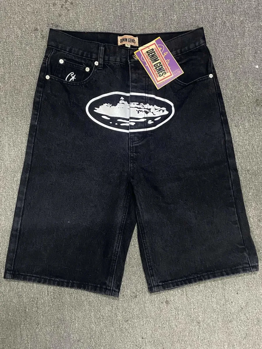 Black Denim Genes Graphic Denim Shorts