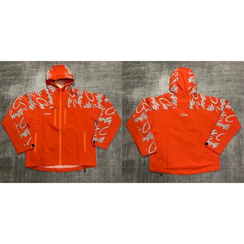 Orange Graphic Print Windbreaker Jacket