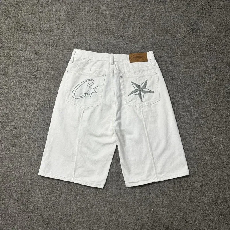 Other White Star Embroidered Denim Shorts White - 1