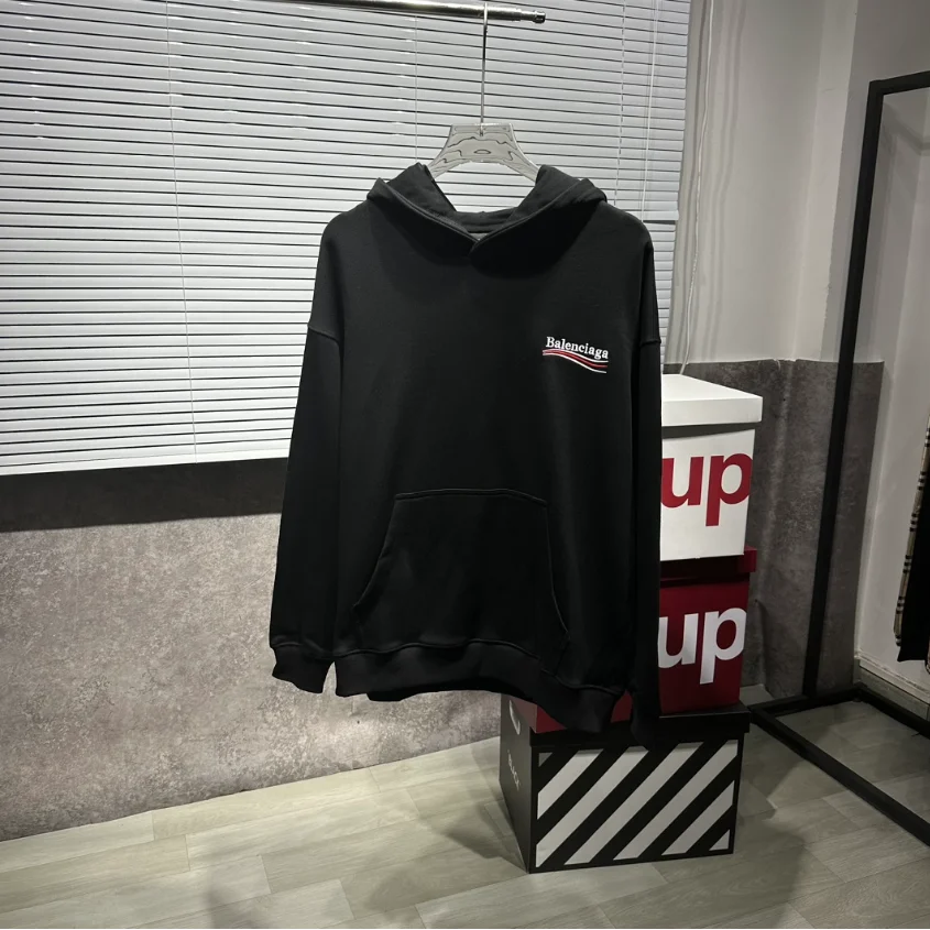 Balenciaga Black Hoodie with Logo Patch