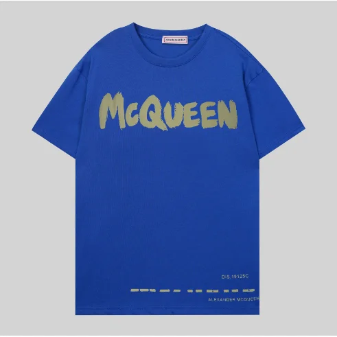 Alexander McQueen MCQUEEN Gold Print Blue T-Shirt