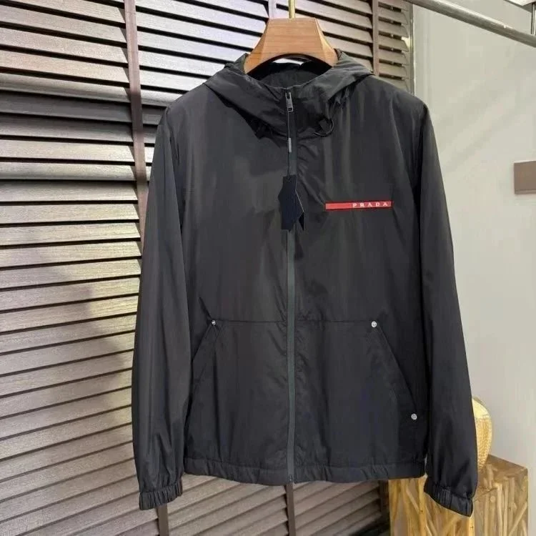 Prada Black Red Logo Windbreaker Jacket