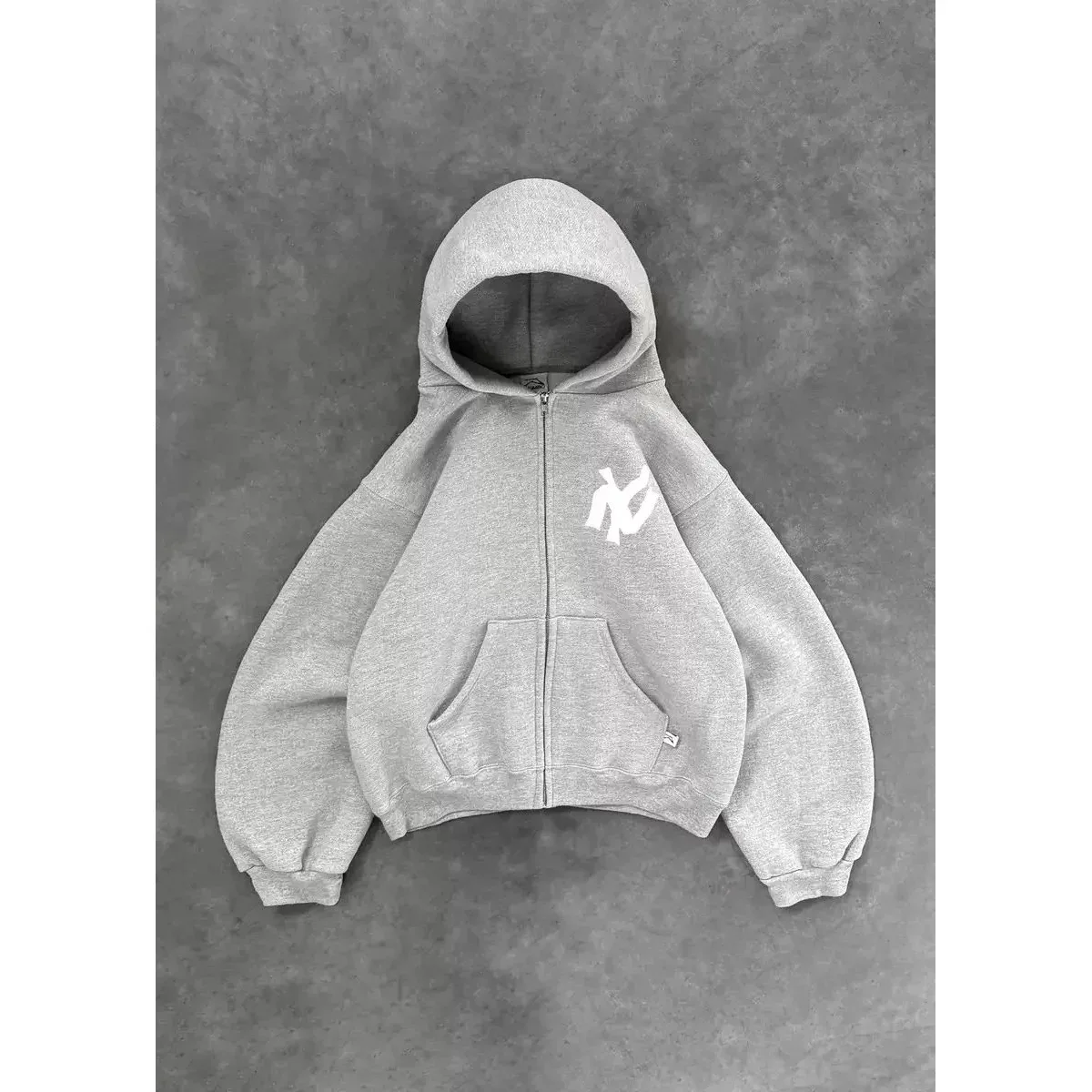 Gray NY Zip-Up Hoodie with Logo