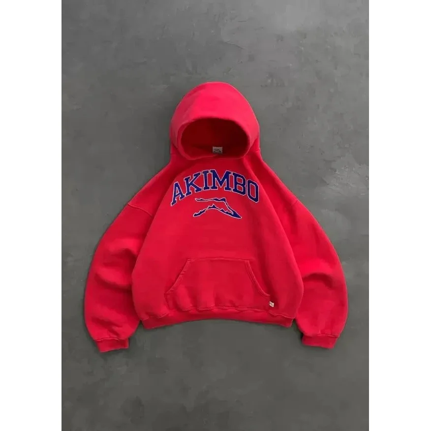 Red AKIMBO Hoodie with Blue Graphic