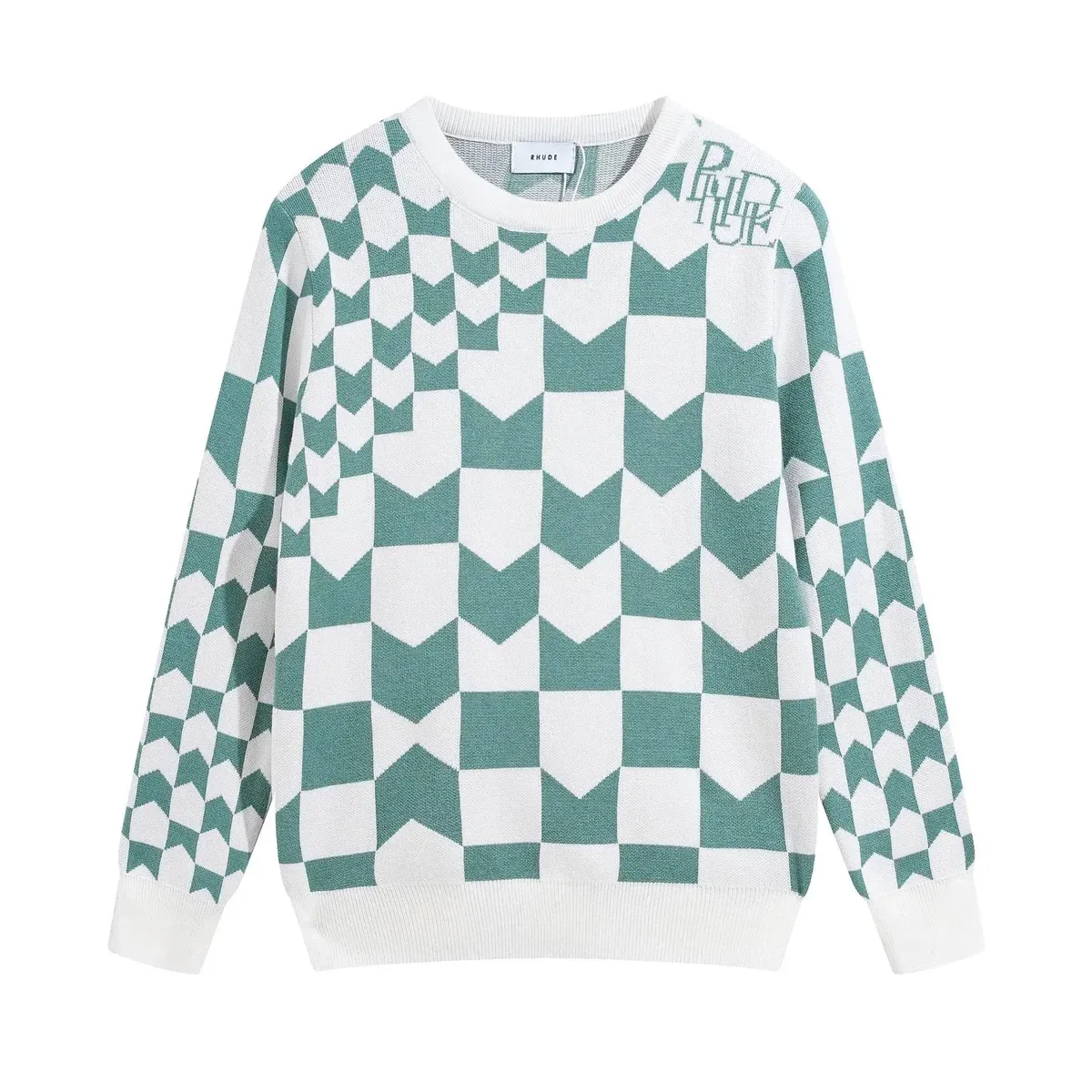 Rhude Rhecess Green & White Knit Sweater