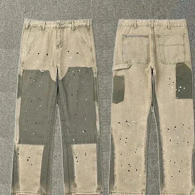 Paint-Splatter Patchwork Jeans