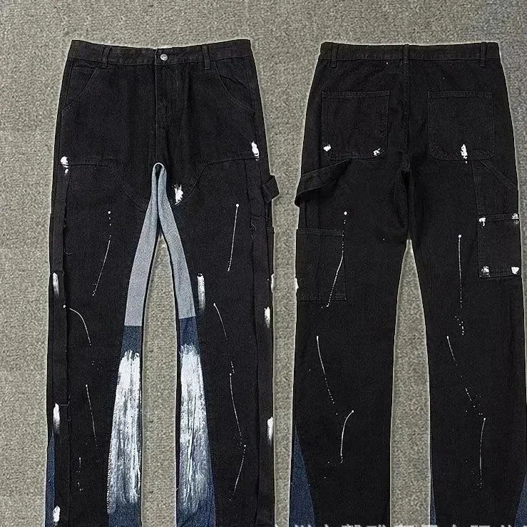 Black Paint-Splatter Work Jeans
