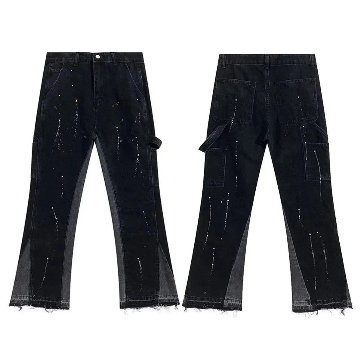 Black Paint-Splatter Denim Jeans