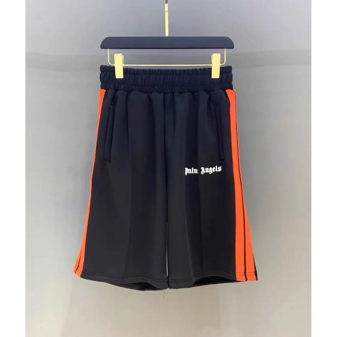 Palm Angels Track Orange Stripe Black Shorts
