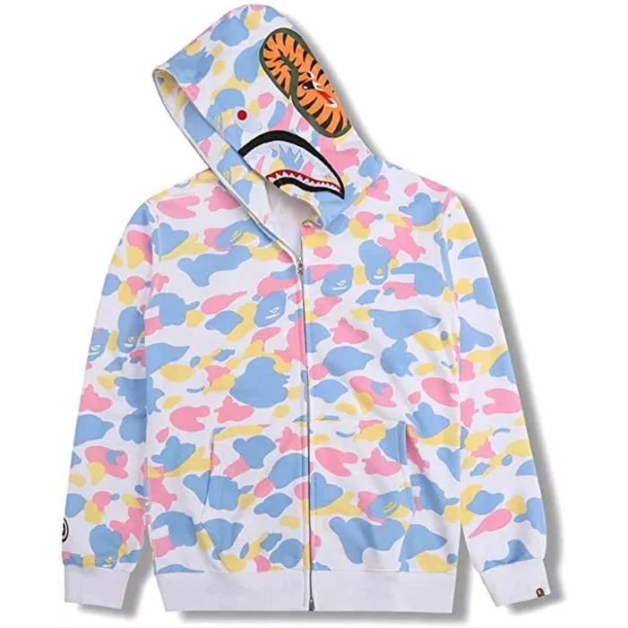 A Bathing Ape BAPE STA Camo Shark Hoodie White/Pink/Yellow