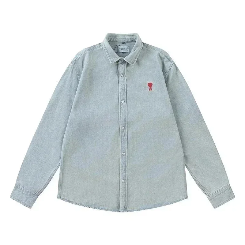 Ami Paris Washed Light Blue Long Sleeve Shirt