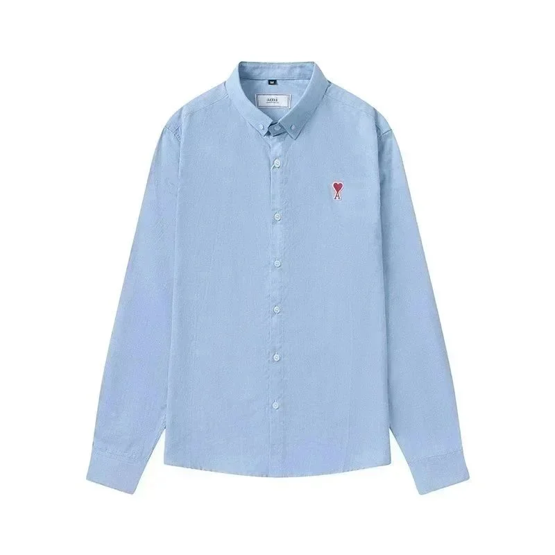Ami Blue Heart Embroidery Long Sleeve Shirt
