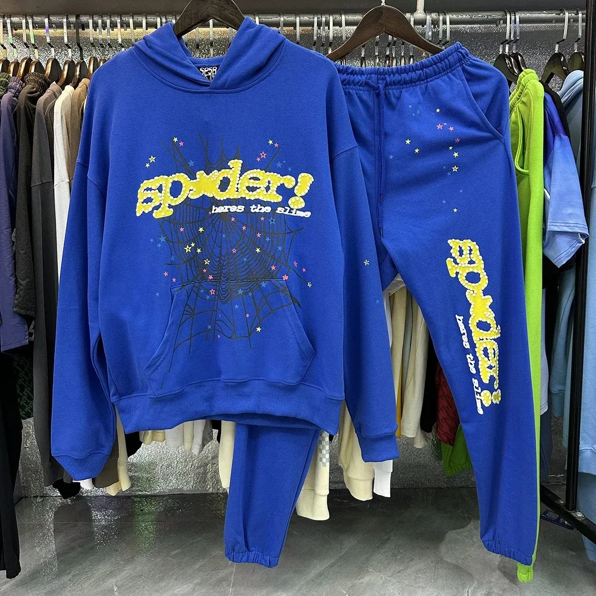 Blue Spider Print Tracksuit Set
