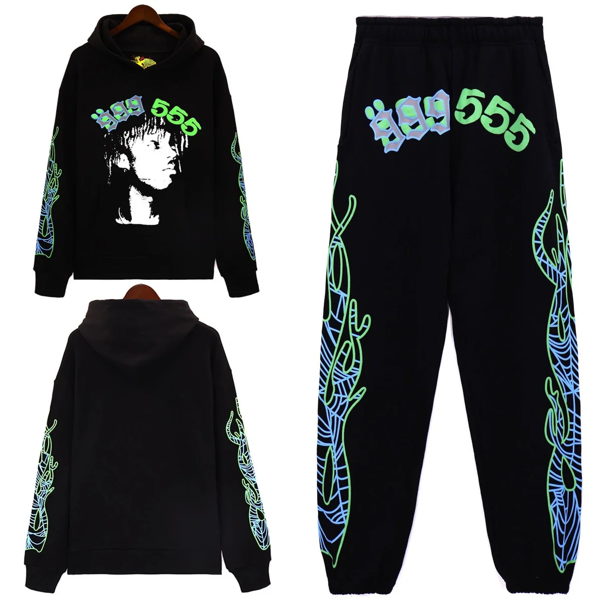 Unisex Black '999 555' Graphic Tracksuit Set