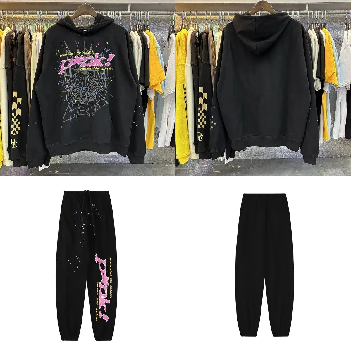 Black 'Pook' Graphic Hoodie & Pants Set