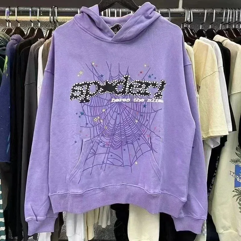 Purple Spider Web Graphic Hoodie Sweatshirt
