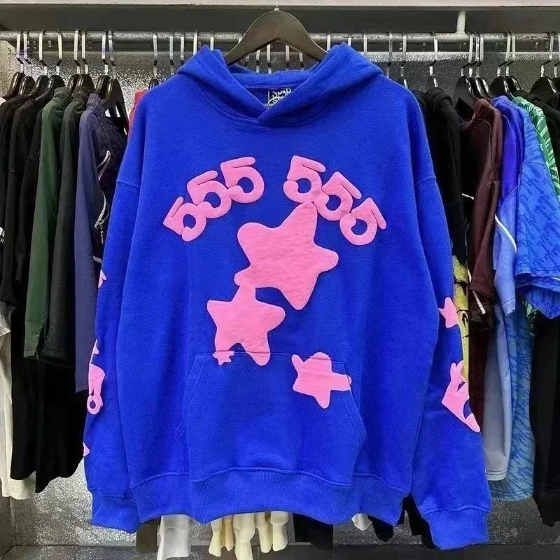 Blue Pink Star Print Oversized Hoodie