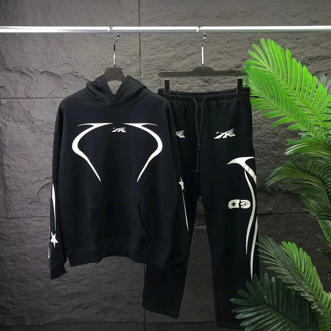Black Set with White Graphic Hoodie & Pants