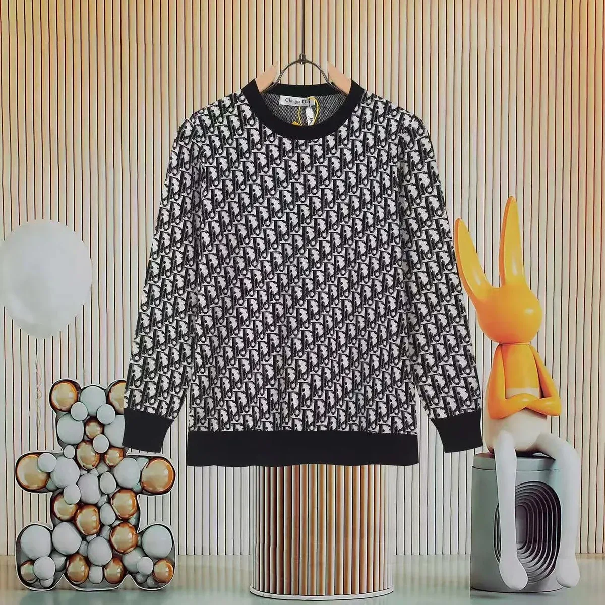 Dior Classic Logo Sweater Black/White Knit Top