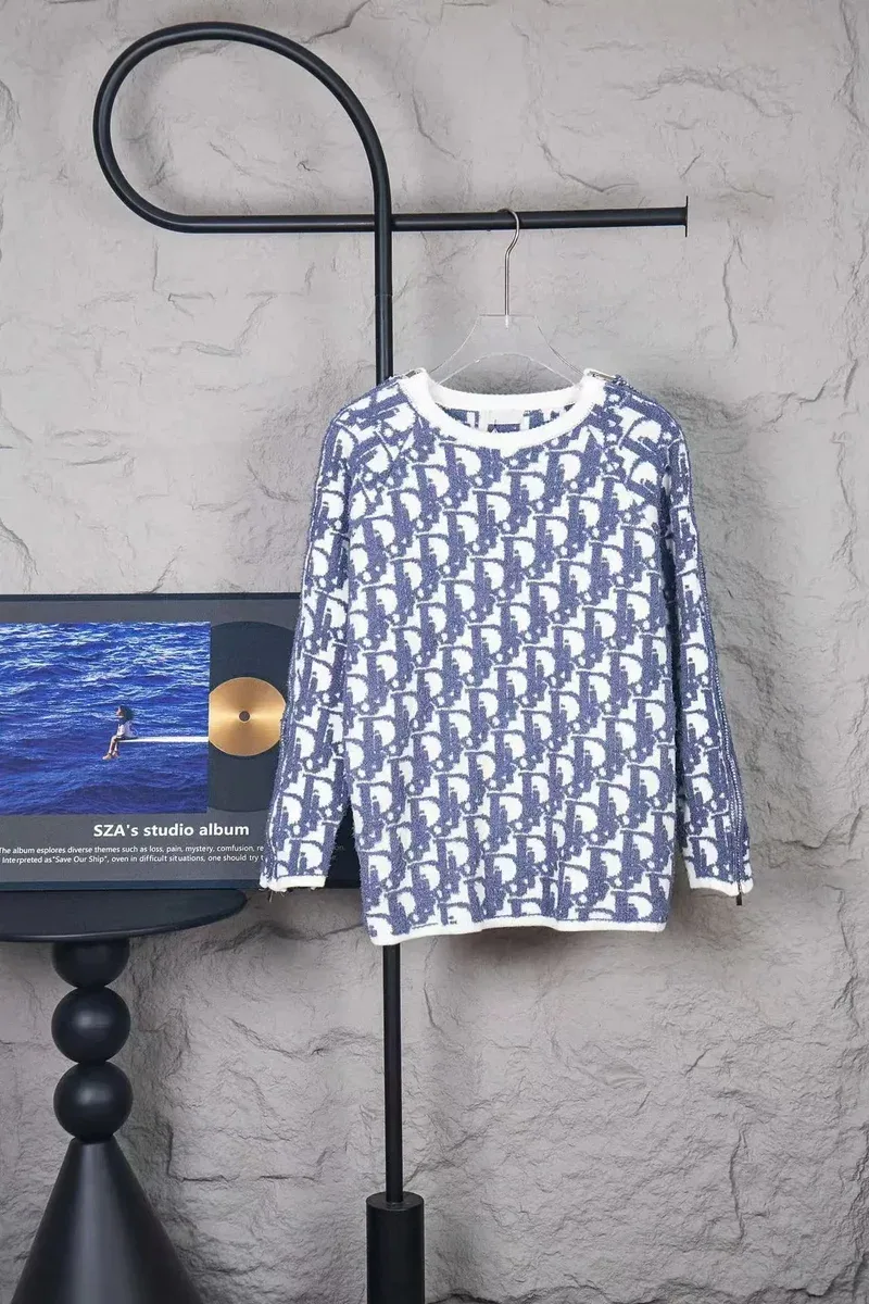 Dior Classic Logo Sweater Blue/White Knit Top