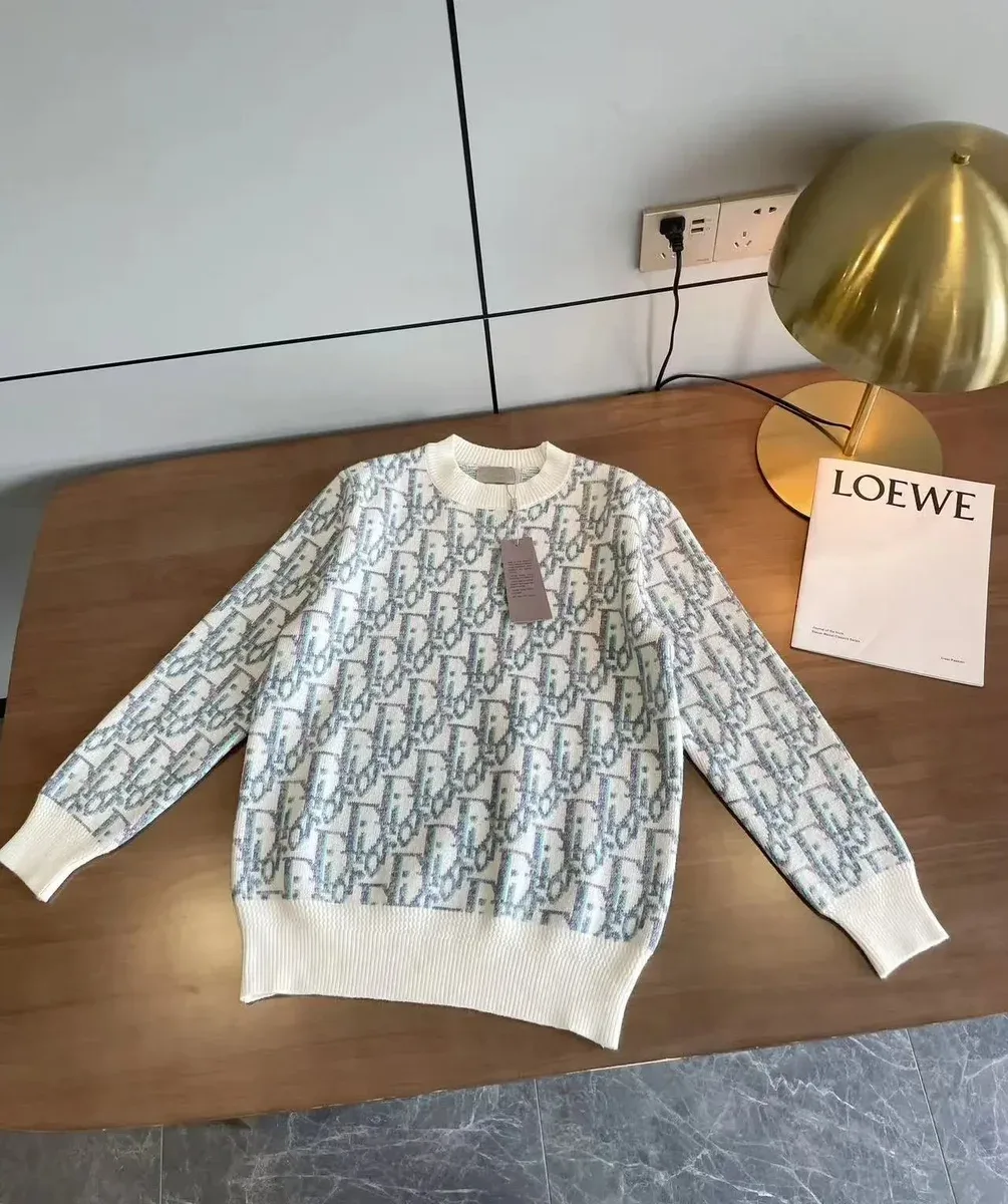 Dior Classic Logo Sweater White/Blue Knit Top