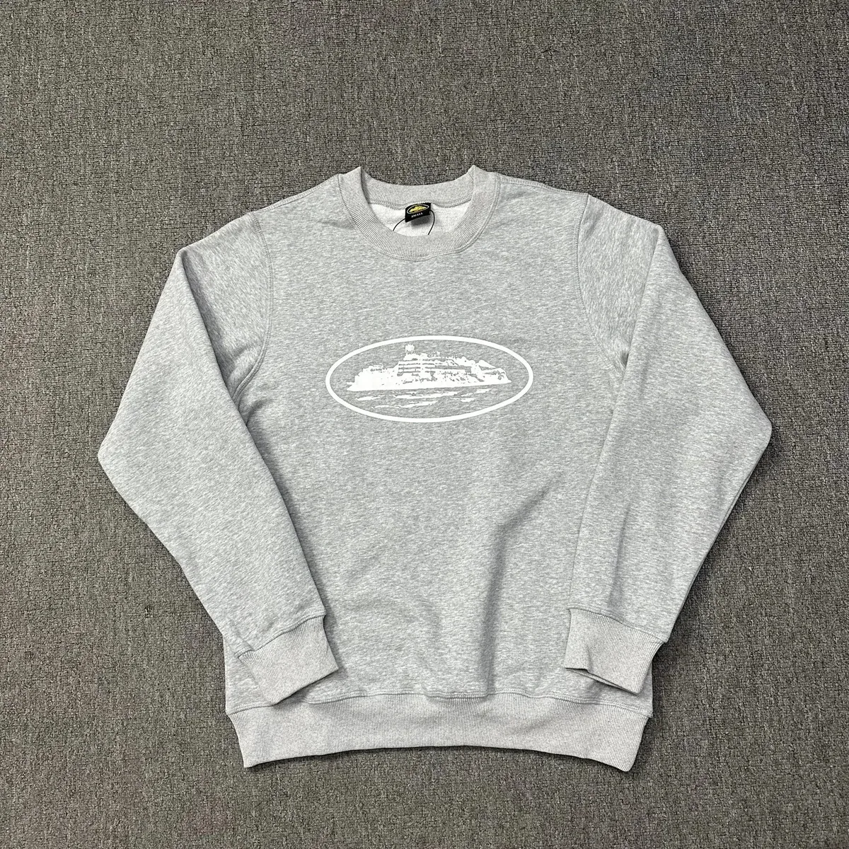 Unisex Grey Melange Crewneck Sweatshirt with White Oval Print