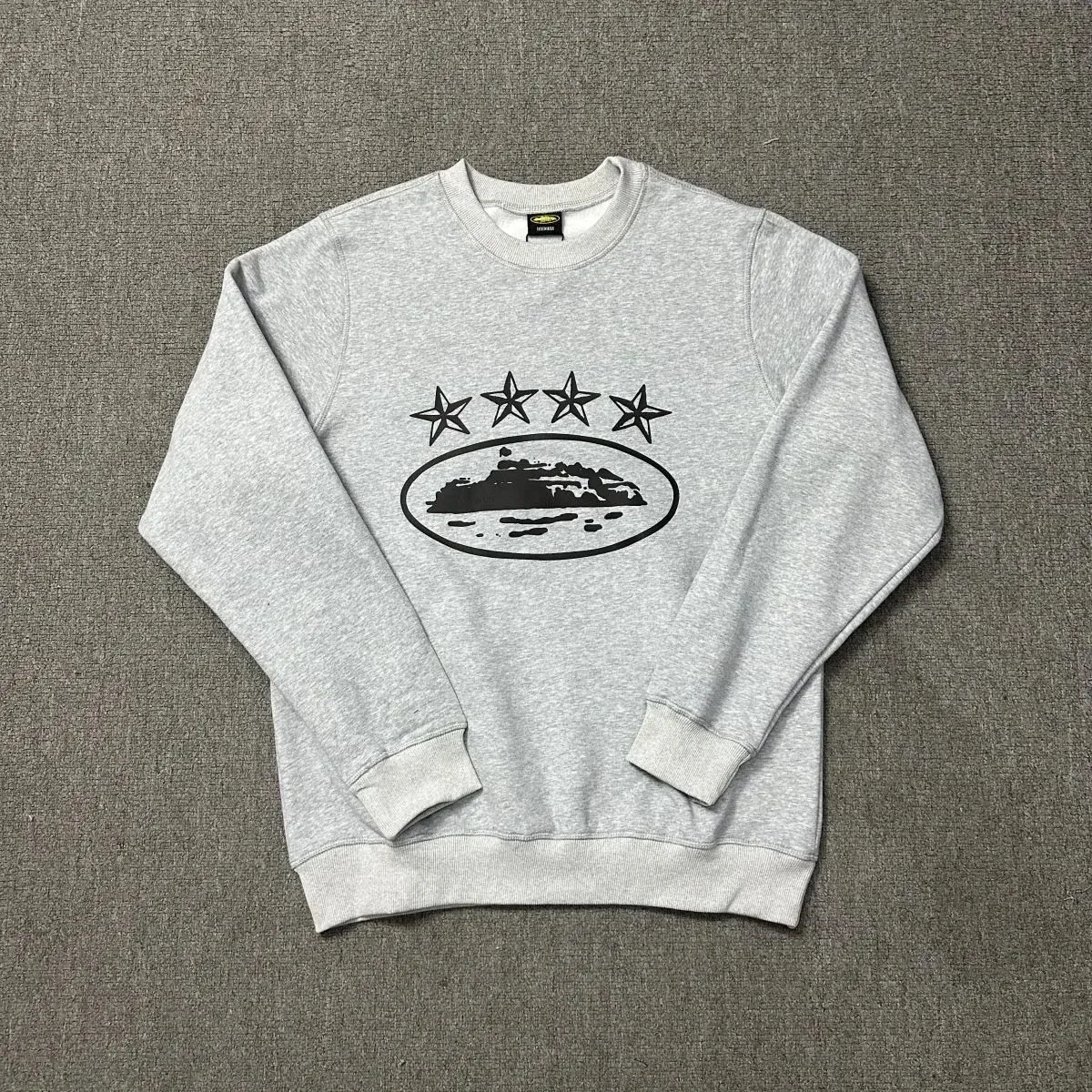 Gray Star & Island Print Crewneck Sweatshirt