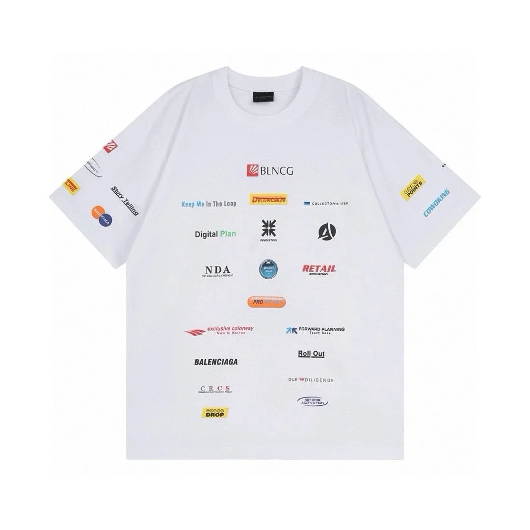 White Oversized Graphic T-Shirt with Branded Logos