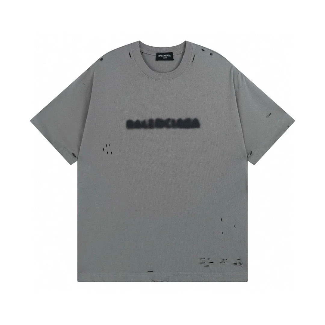 Balenciaga Destroyed Logo T-Shirt Grey T-Shirt