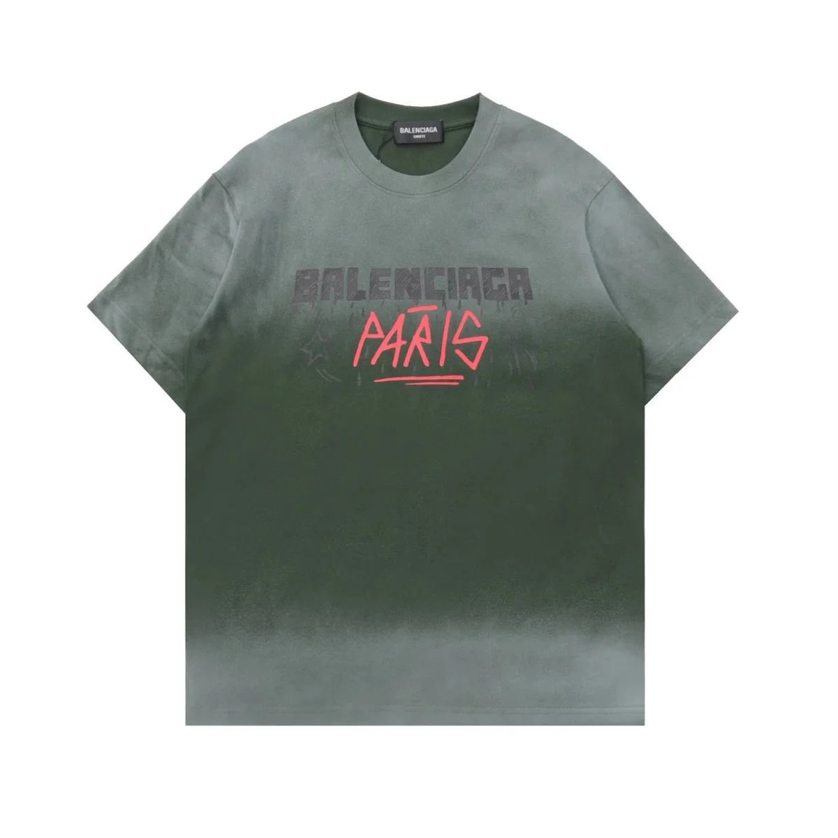 Balenciaga Paris Green Tie-Dye T-Shirt