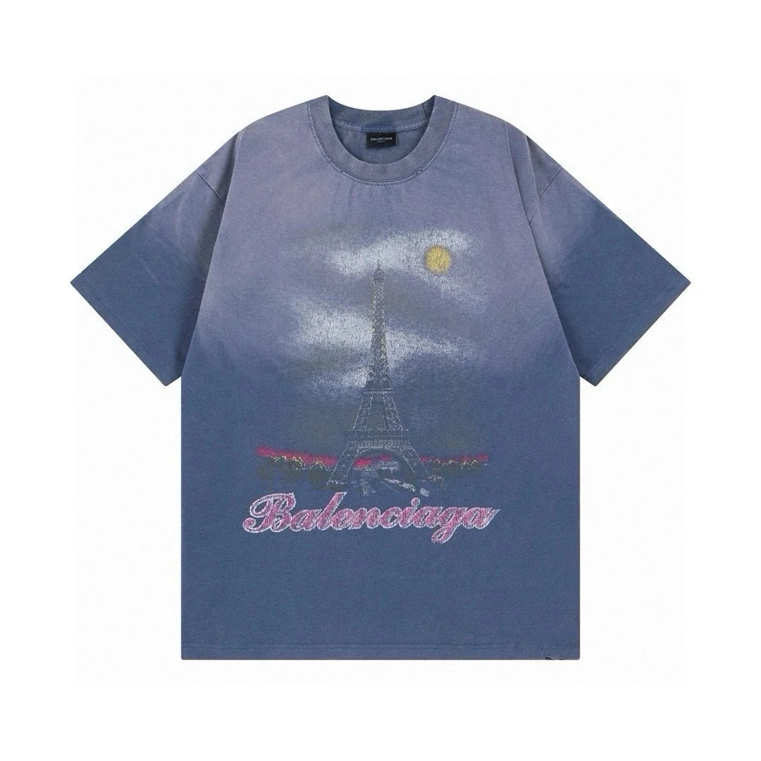 Balenciaga Eiffel Tower Graphic T-Shirt Blue