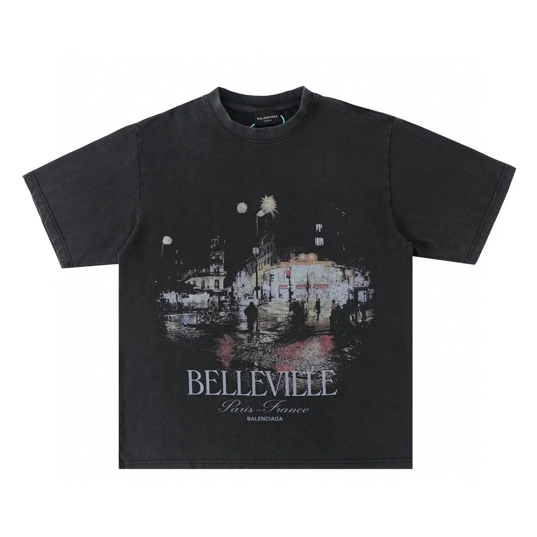 Balenciaga Belleville Paris France T-Shirt Black T-Shirt