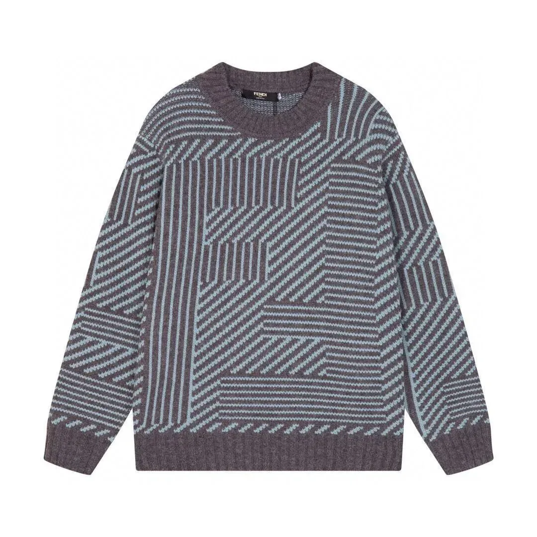 Fendi Geometric Pattern Sweater in Grey and Blue