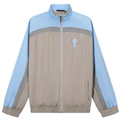 Unisex Light Blue & Beige Colorblock Track Jacket